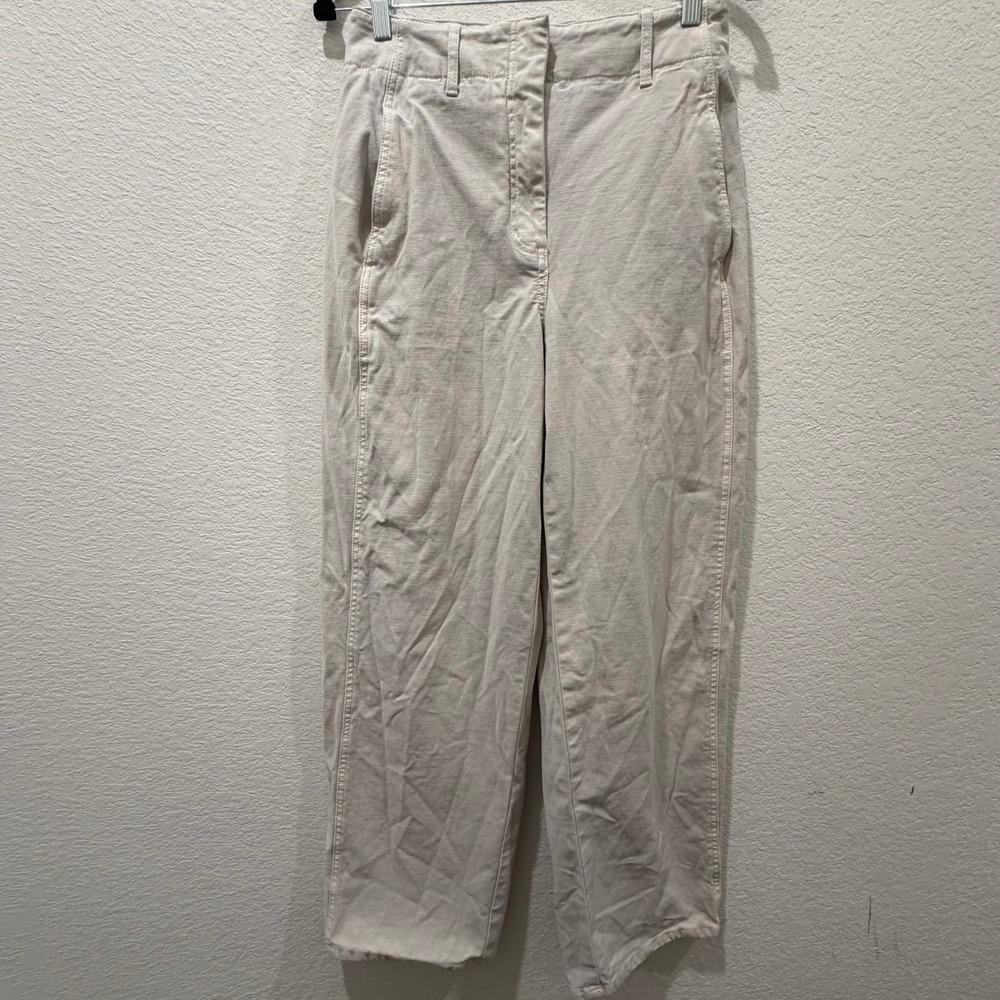Wilfred Free Aritzia Beige High Waisted Straight Leg Utility Canvas Pants Size 6